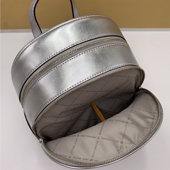 Michael Kors Jet Set Girls Adina Medium Backpack MK Bright White Silver Multi - Picture 12 of 15